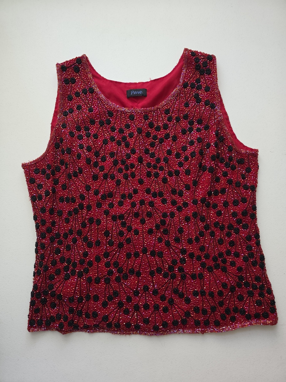 Vintage Pave Red Beaded Sleeveless Grunge Glam Top